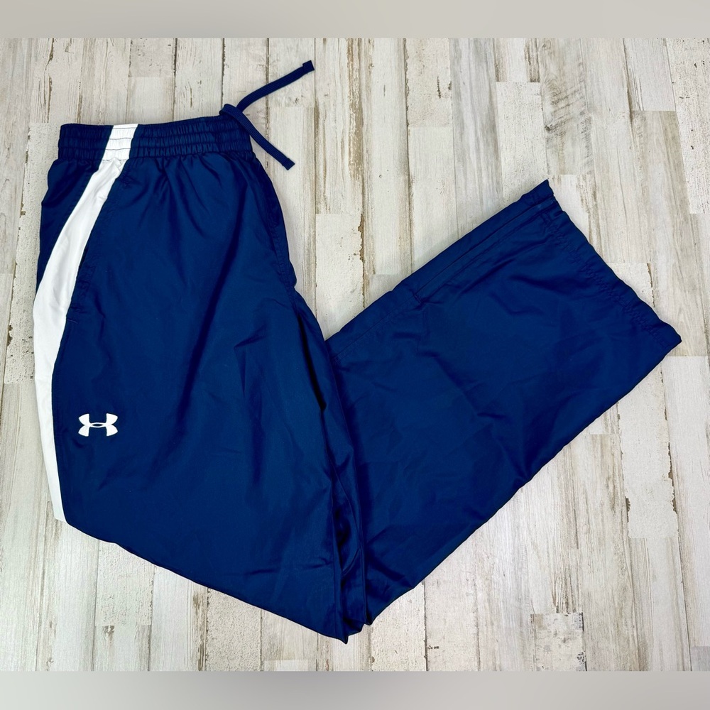 Under Armour Windbreaker Pants Men’s L Blue Mesh Lined Zipper Pockets Track